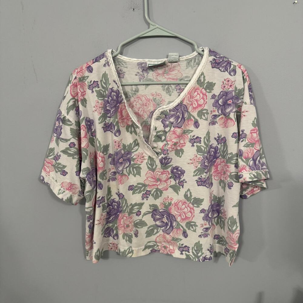 Vintage Intimate Moments Crop Floral Tee Shirt Women's Size Large Short Sleeves